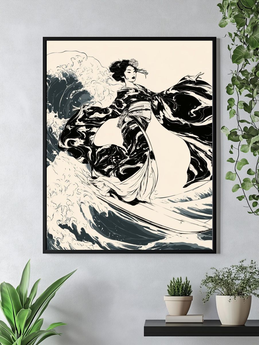 Geisha Wave Ink Poster. — room view 4
