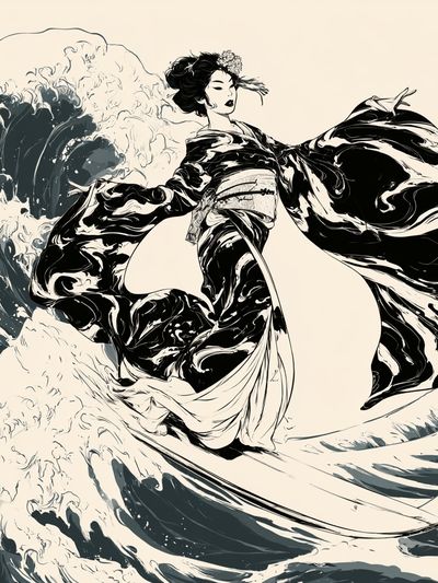 Geisha Wave Ink Poster. poster