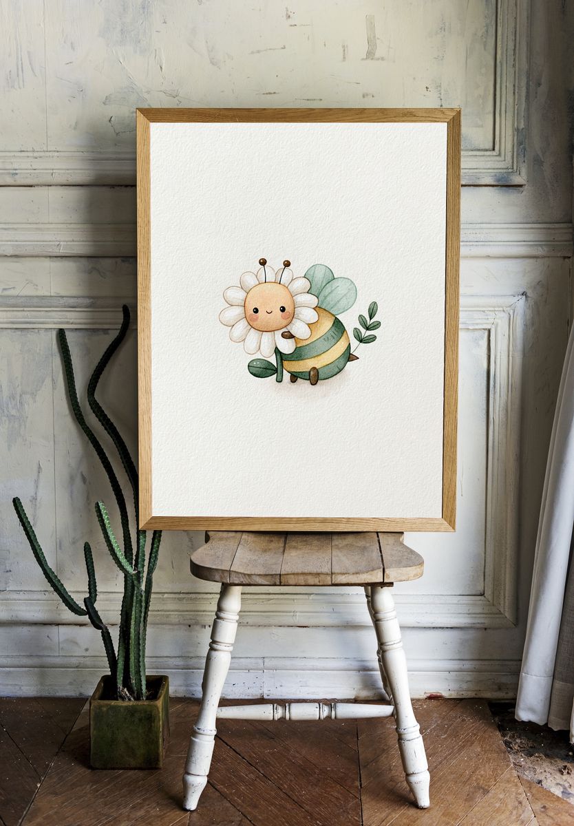 Cute Bee Watercolor Print. room preview