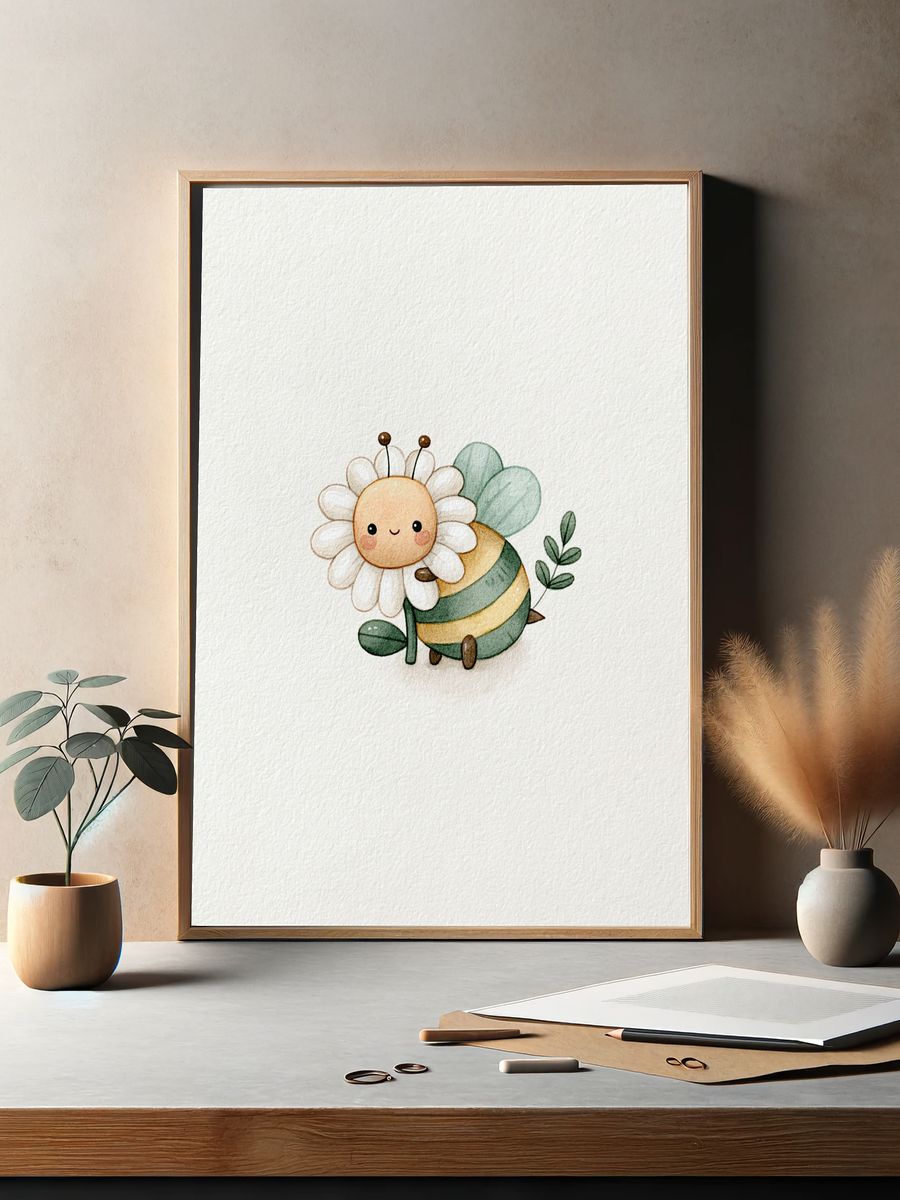 Cute Bee Watercolor Print. — room view 2