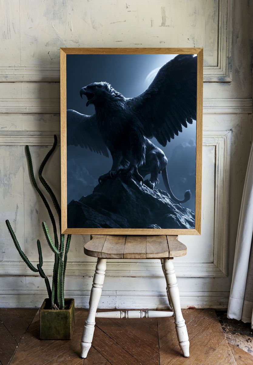 Moonlit Griffin Fantasy Poster. room preview