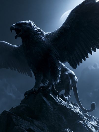 Moonlit Griffin Fantasy Poster.