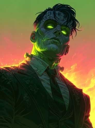 Neon Frankenstein Portrait Print. poster detail