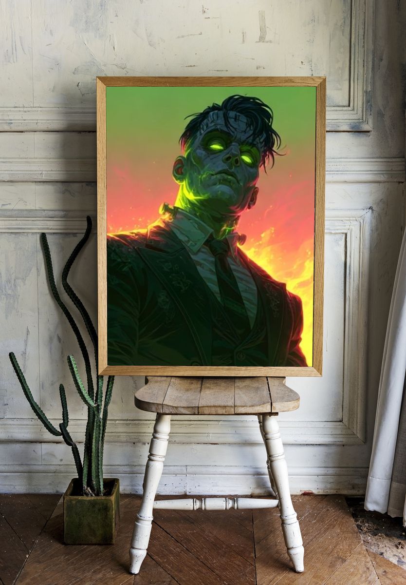 Neon Frankenstein Portrait Print. room preview