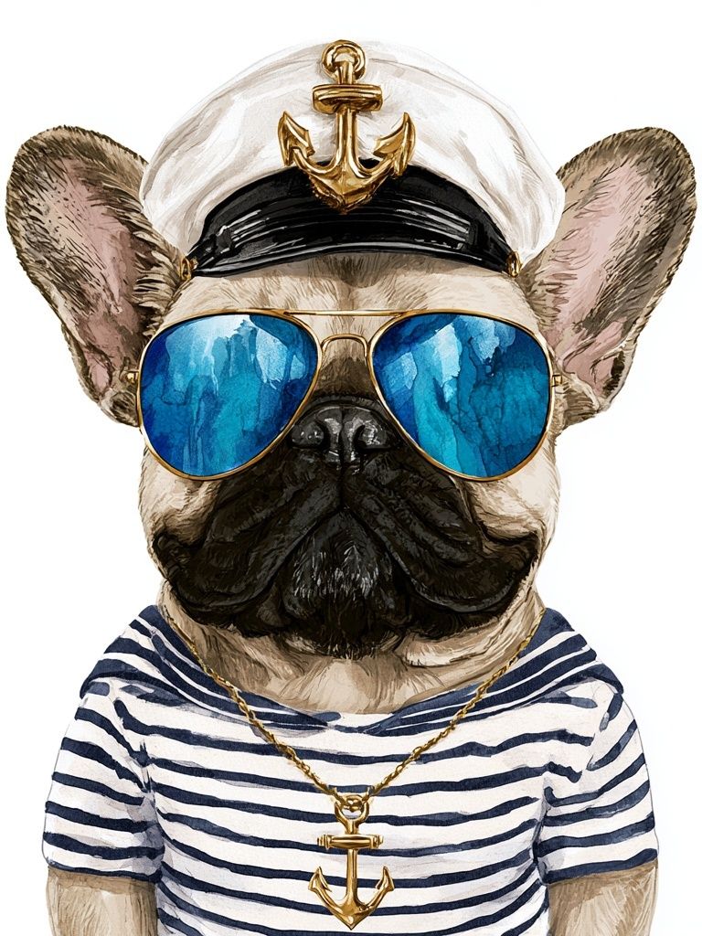 Sailor French Bulldog Illustration Poster. poster detail