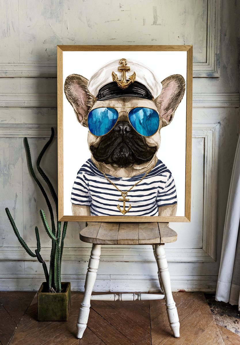 Sailor French Bulldog Illustration Poster. room preview
