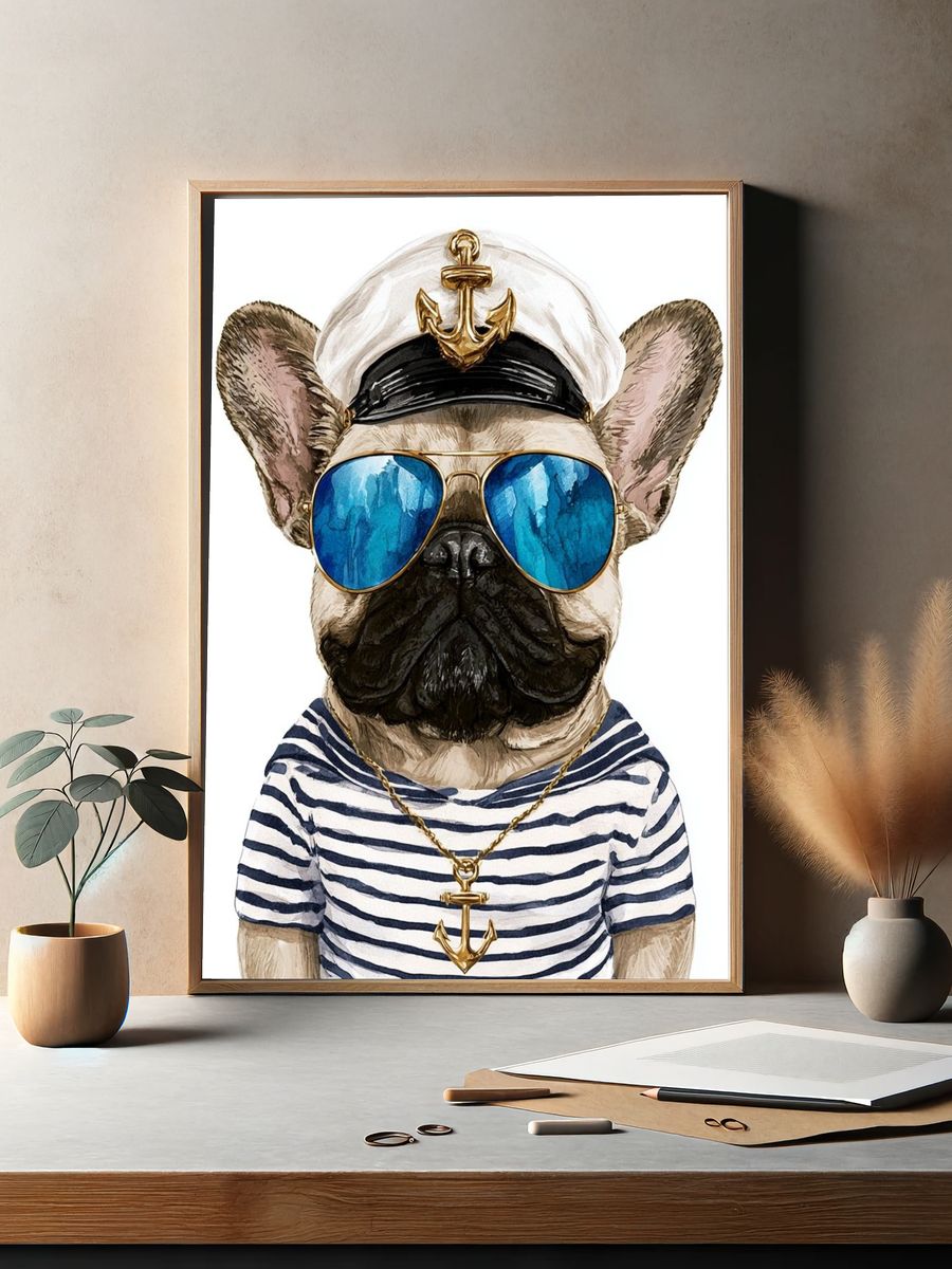 Sailor French Bulldog Illustration Poster. — room view 2