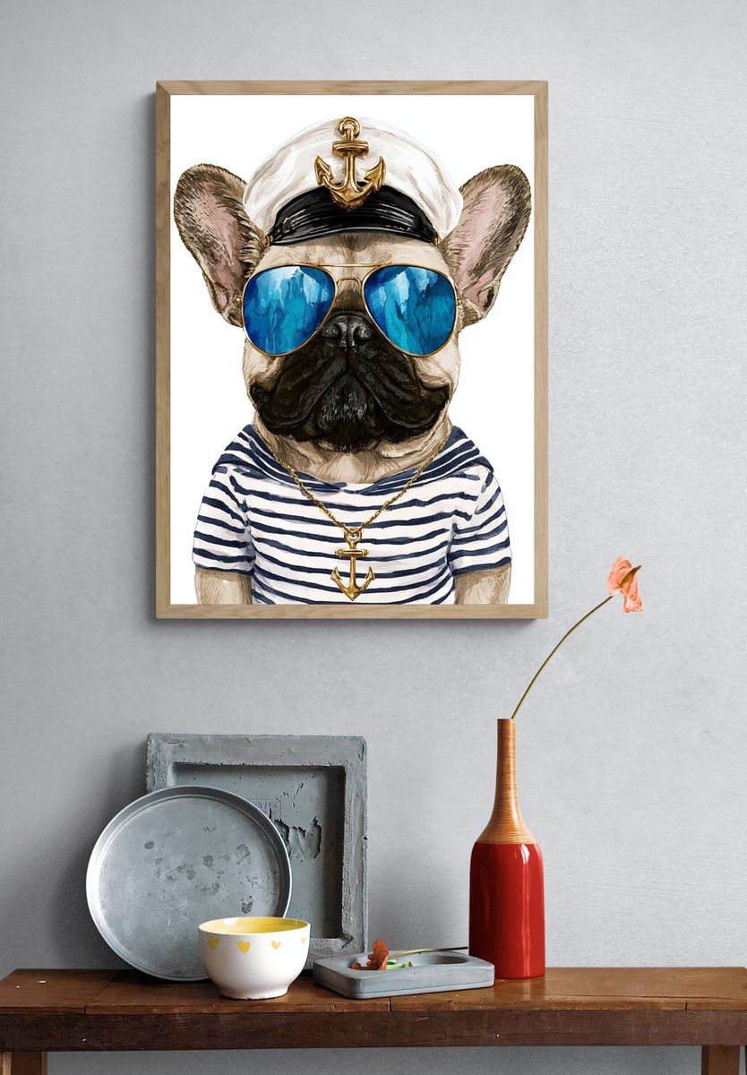 Sailor French Bulldog Illustration Poster. — room view 3