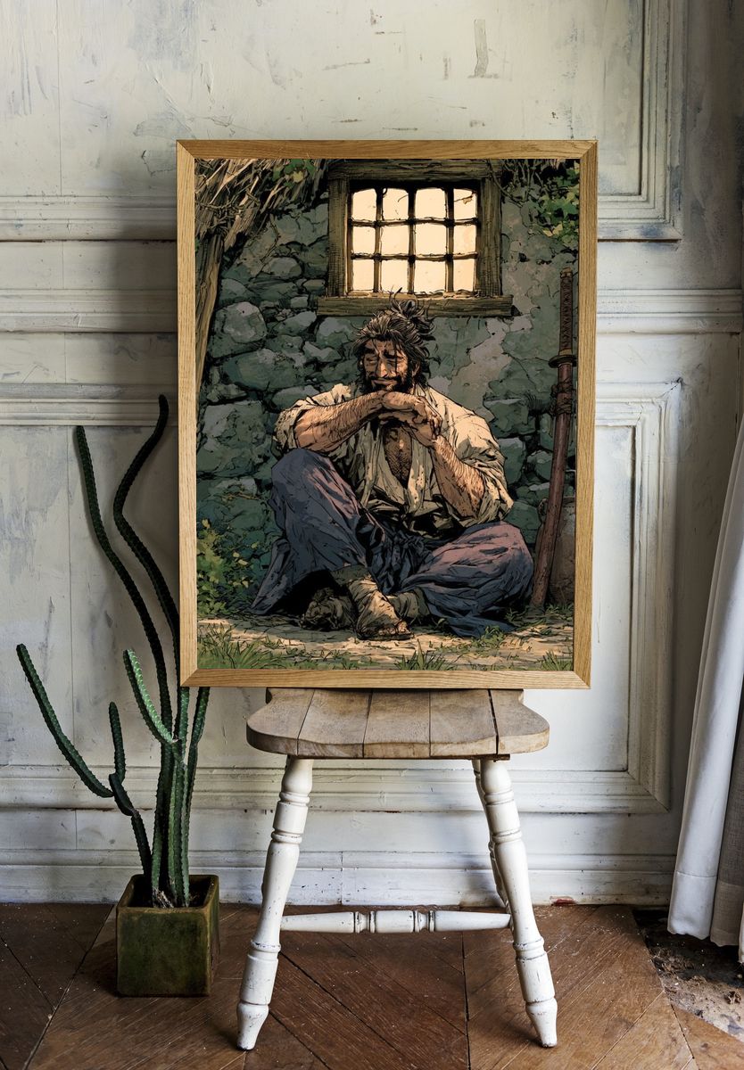 Samurai Resting by Cottage Window Poster. — room view 1