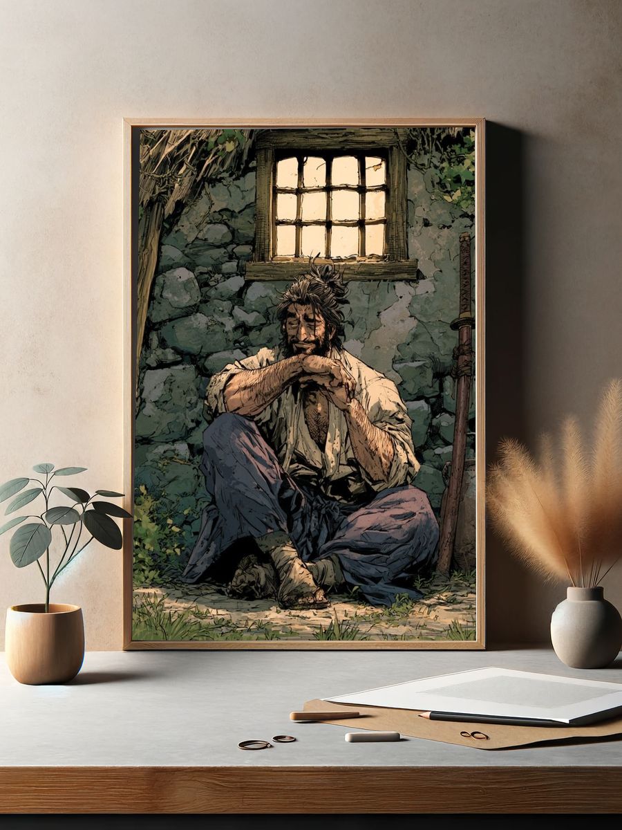 Samurai Resting by Cottage Window Poster. — room view 2