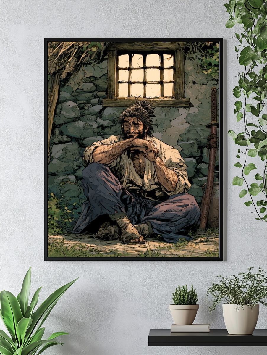 Samurai Resting by Cottage Window Poster. — room view 4