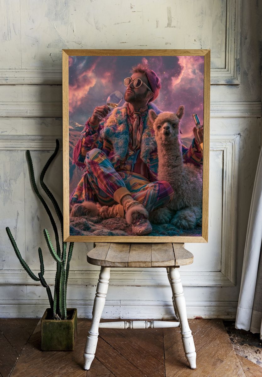 Psychedelic Alpaca Portrait Poster. room preview