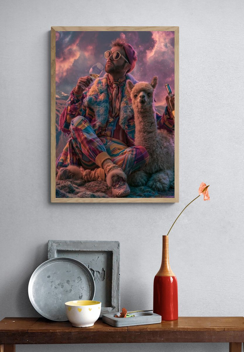 Psychedelic Alpaca Portrait Poster. — room view 3