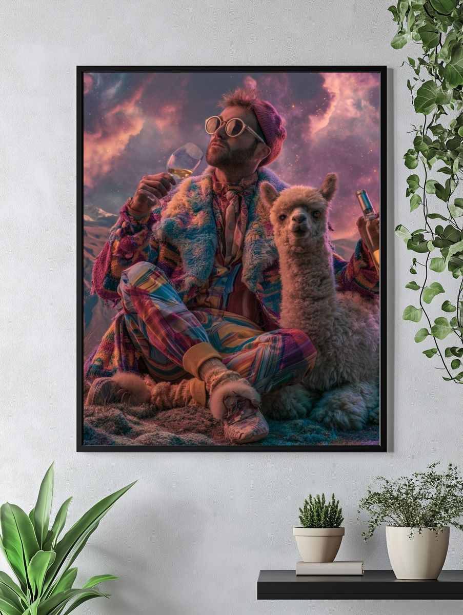 Psychedelic Alpaca Portrait Poster. — room view 4