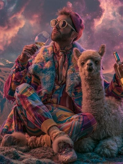 Psychedelic Alpaca Portrait Poster.