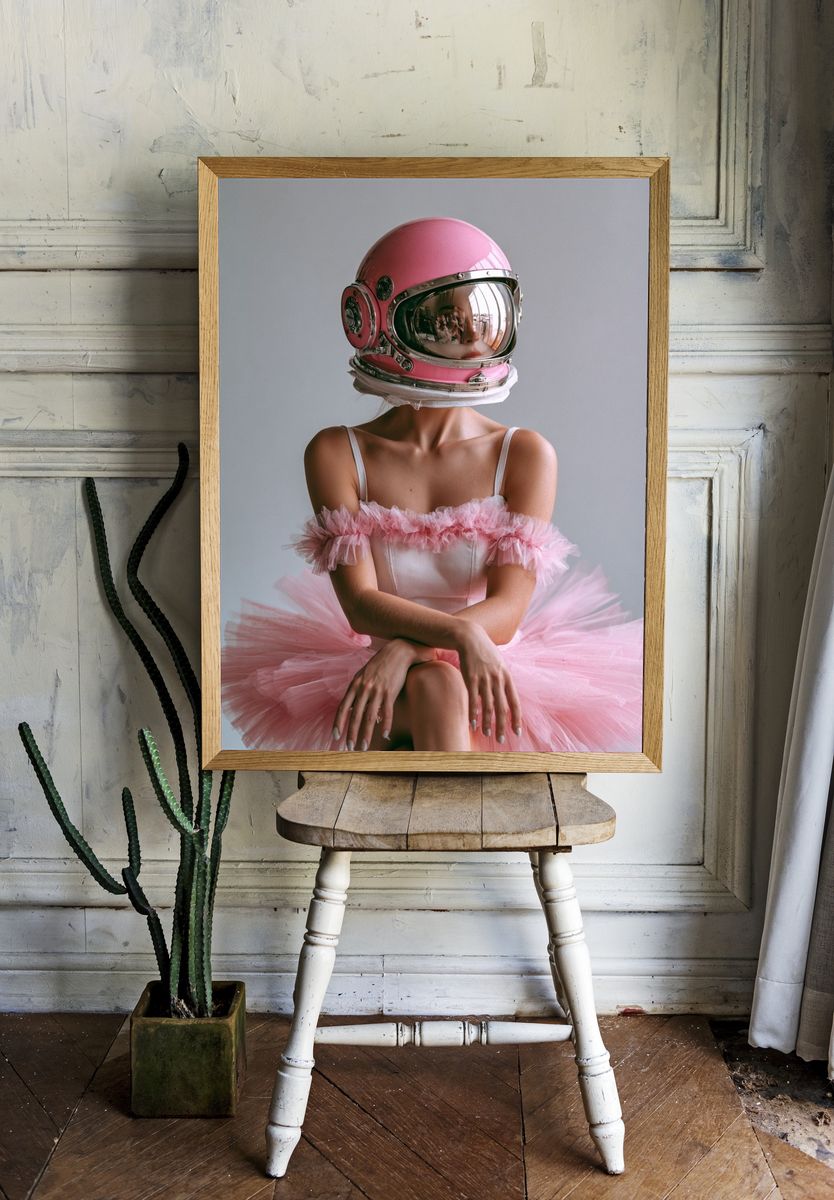 Pink Astronaut Portrait Print. room preview