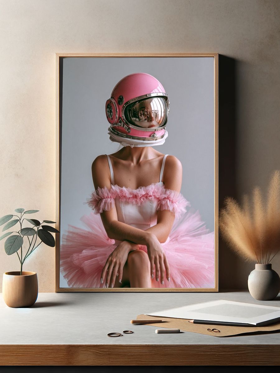 Pink Astronaut Portrait Print. — room view 2
