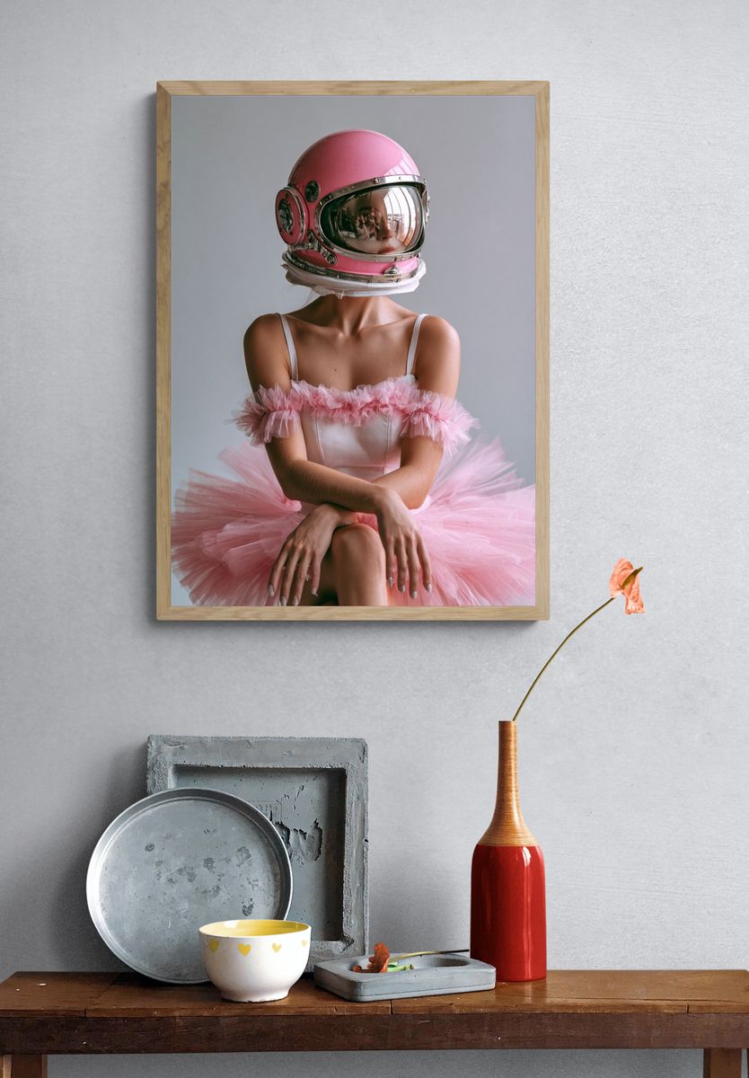 Pink Astronaut Portrait Print. — room view 3