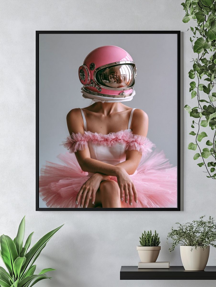 Pink Astronaut Portrait Print. — room view 4