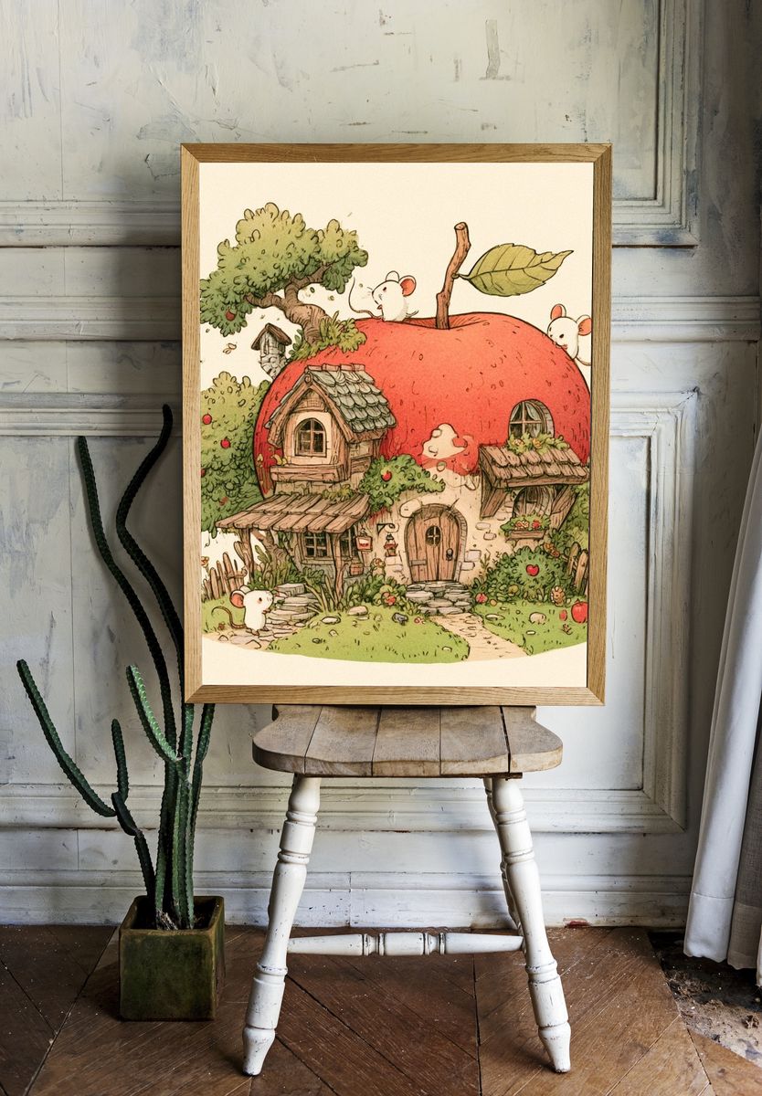 Apple House Illustration Poster. — room view 1