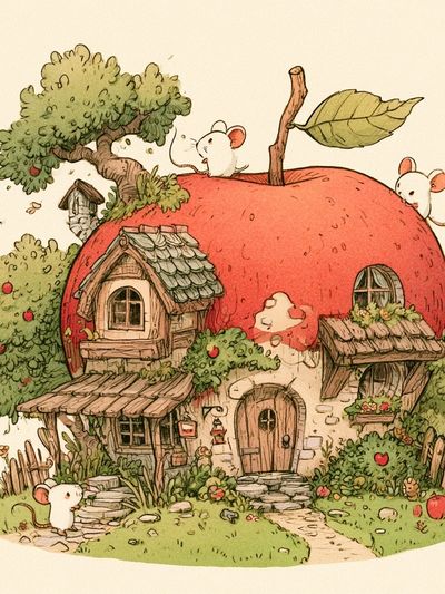 Apple House Illustration Poster.