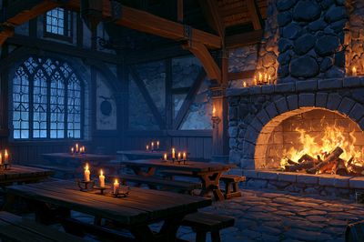Cozy Tavern Fireplace Illustration Poster. poster
