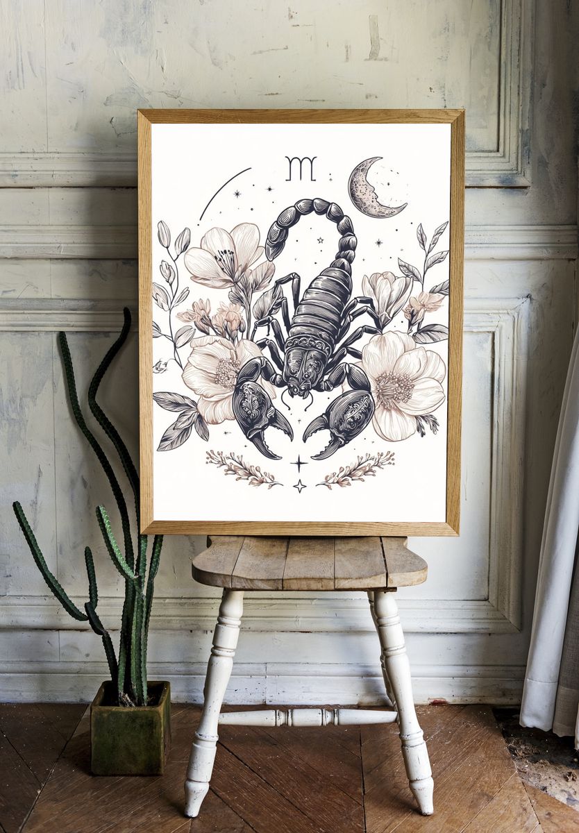 Scorpio Floral Zodiac Illustration Poster. — room view 1