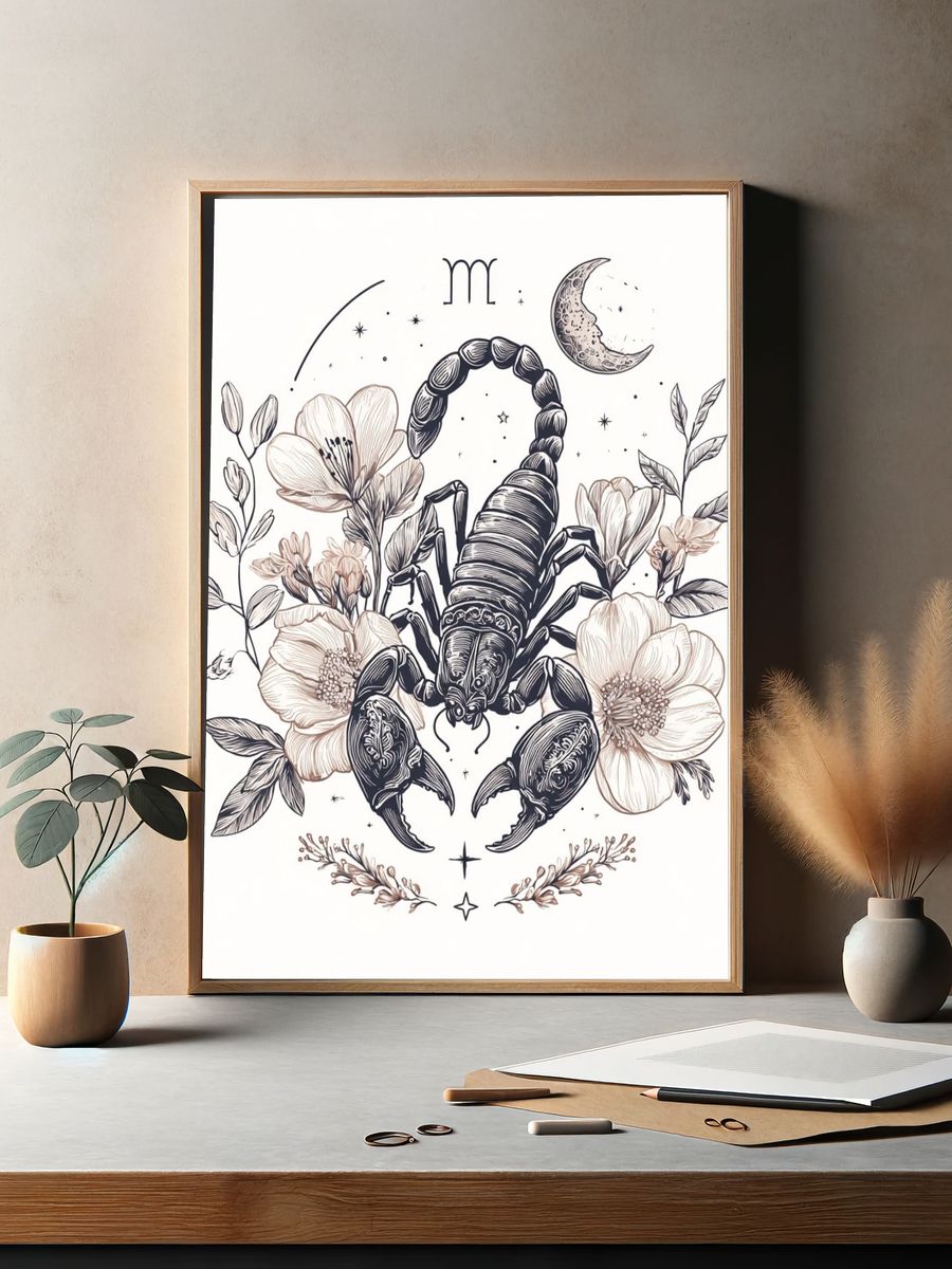 Scorpio Floral Zodiac Illustration Poster. — room view 2