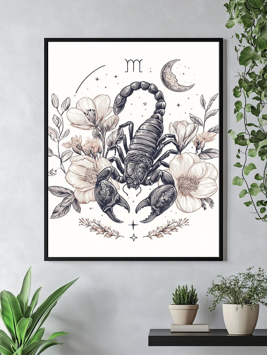 Scorpio Floral Zodiac Illustration Poster. — room view 4