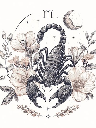 Scorpio Floral Zodiac Illustration Poster. poster