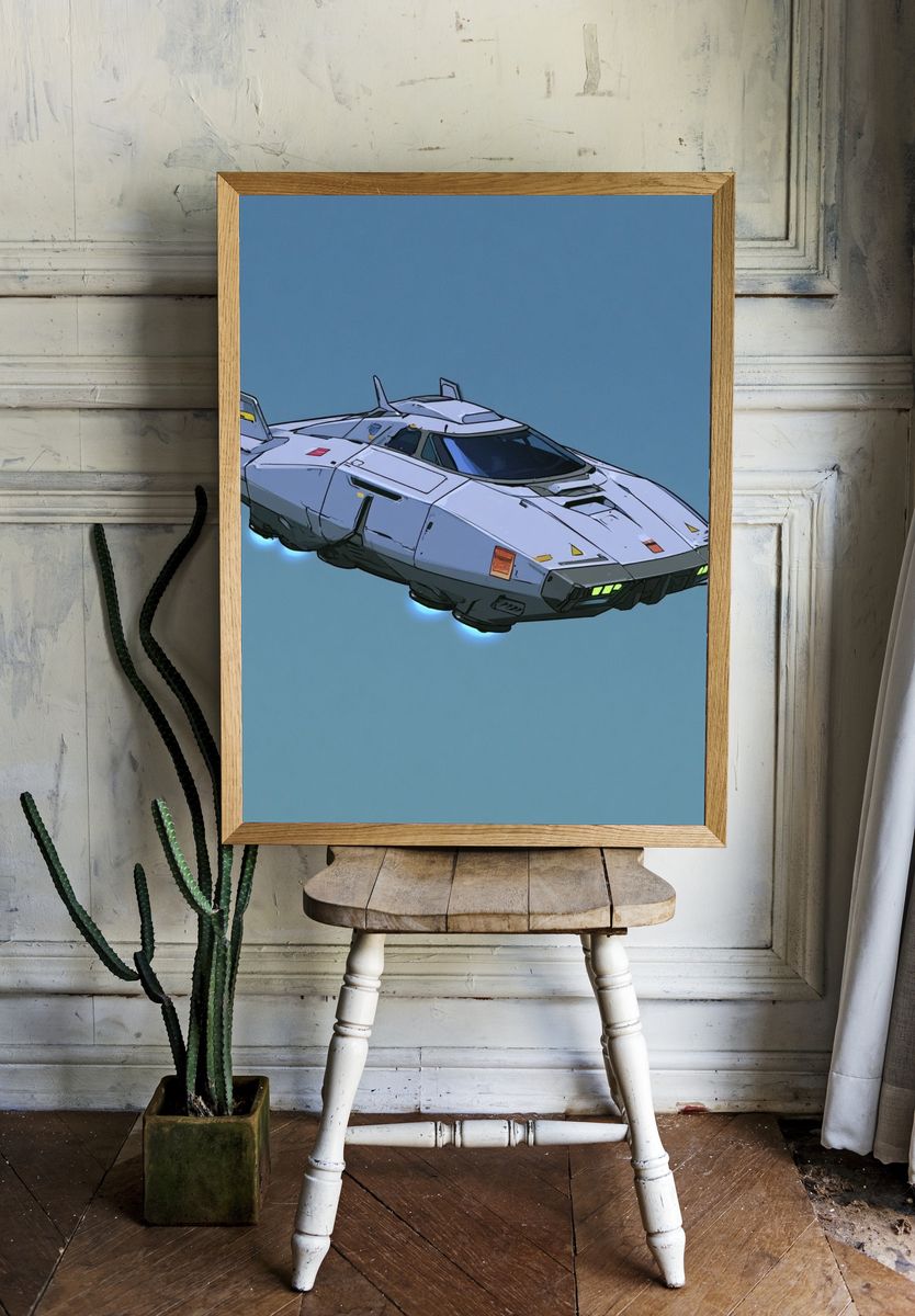 Retro Sci-Fi Hover Car Poster. room preview