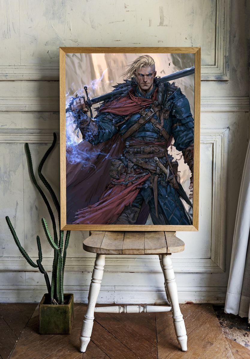 Fantasy Warrior Digital Art Poster. room preview