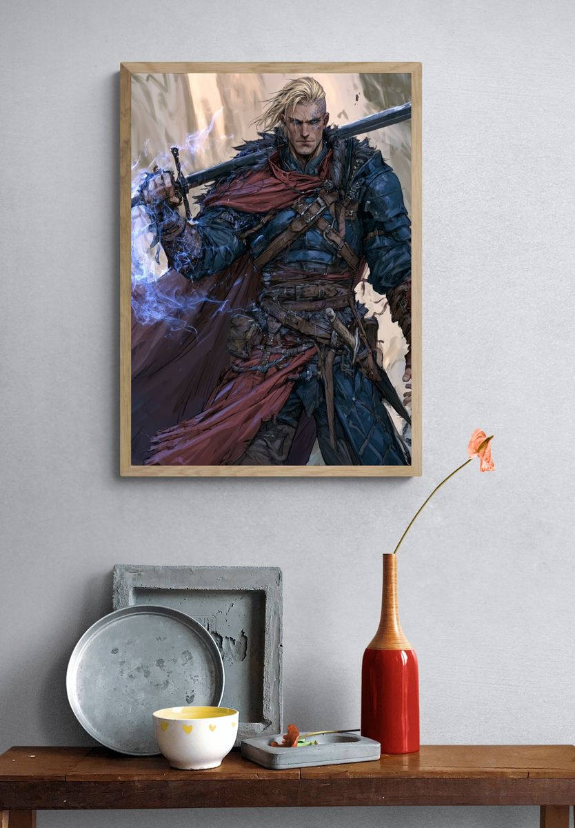 Fantasy Warrior Digital Art Poster. — room view 3