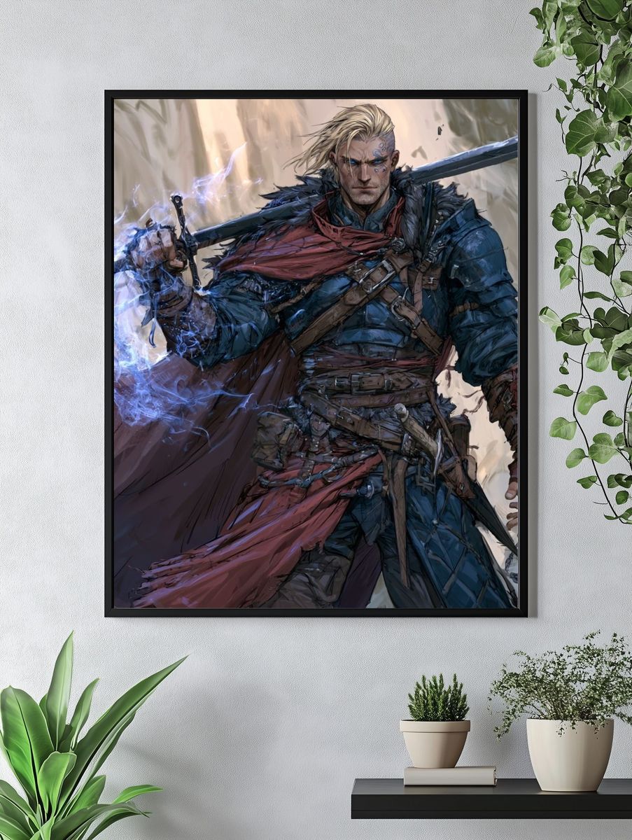 Fantasy Warrior Digital Art Poster. — room view 4