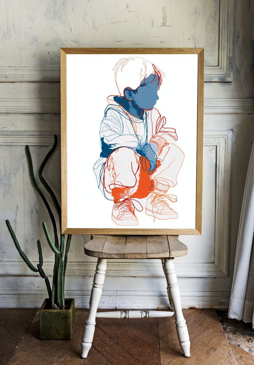 Child Line Art Illustration Poster. room preview