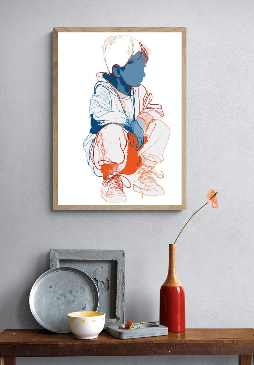 Child Line Art Illustration Poster. — room view 3