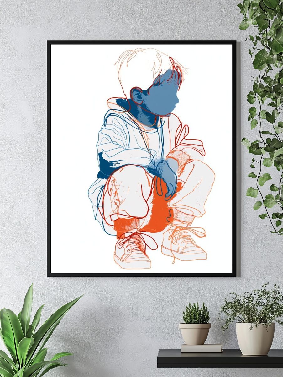 Child Line Art Illustration Poster. — room view 4