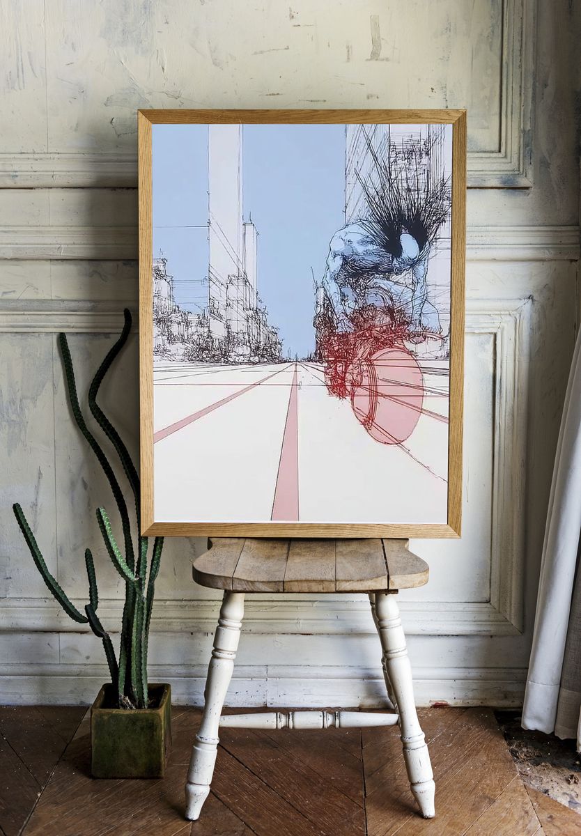 Cyclist City Sketch Poster. room preview