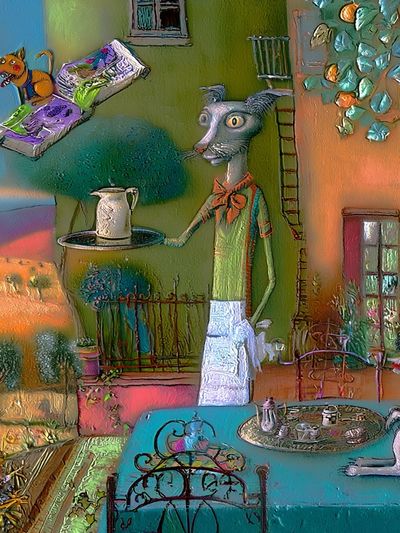 Surreal Cat Tea Party Print.