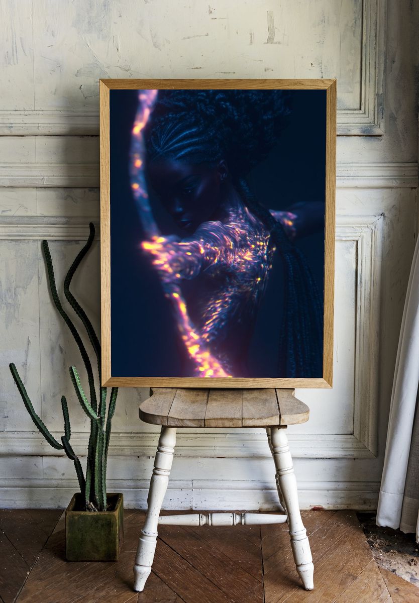 Neon Archer Portrait Print. room preview