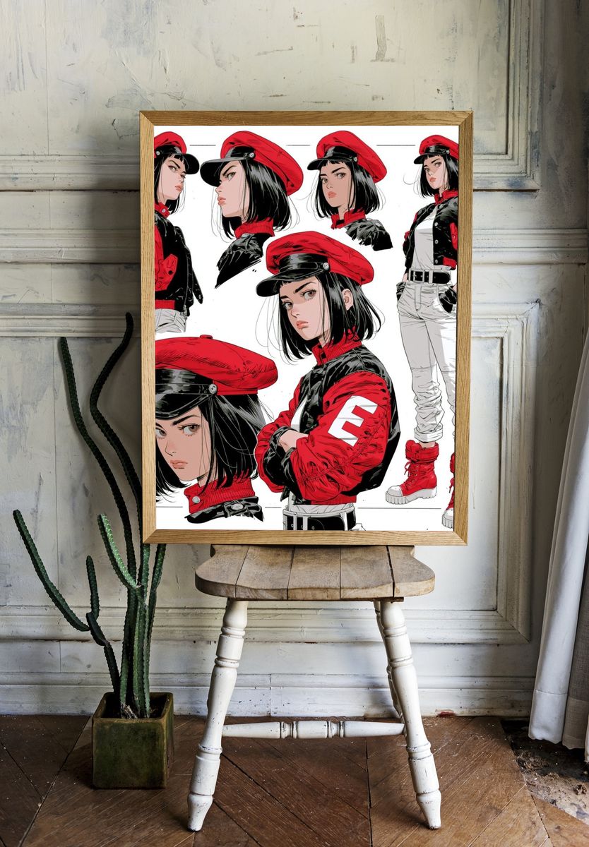 Red Beret Fashion Girl Illustration Poster. room preview