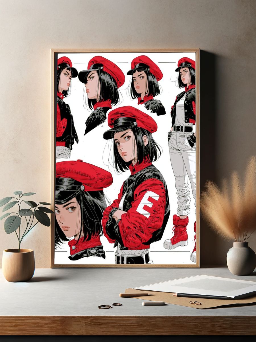 Red Beret Fashion Girl Illustration Poster. — room view 2