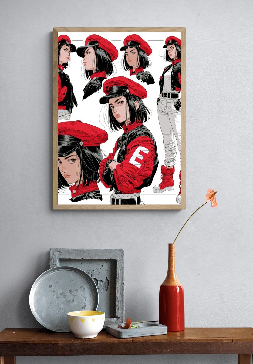 Red Beret Fashion Girl Illustration Poster. — room view 3