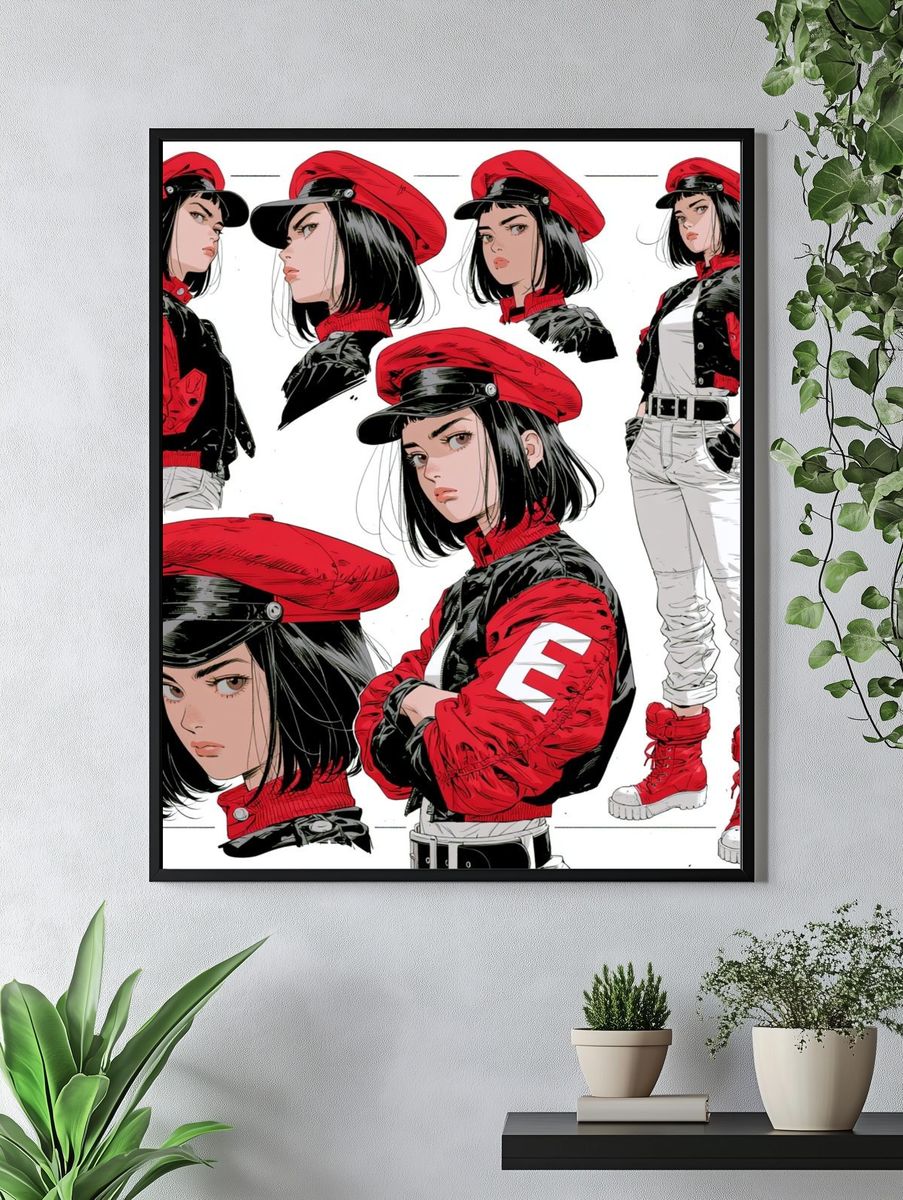 Red Beret Fashion Girl Illustration Poster. — room view 4