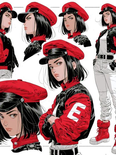 Red Beret Fashion Girl Illustration Poster. poster print