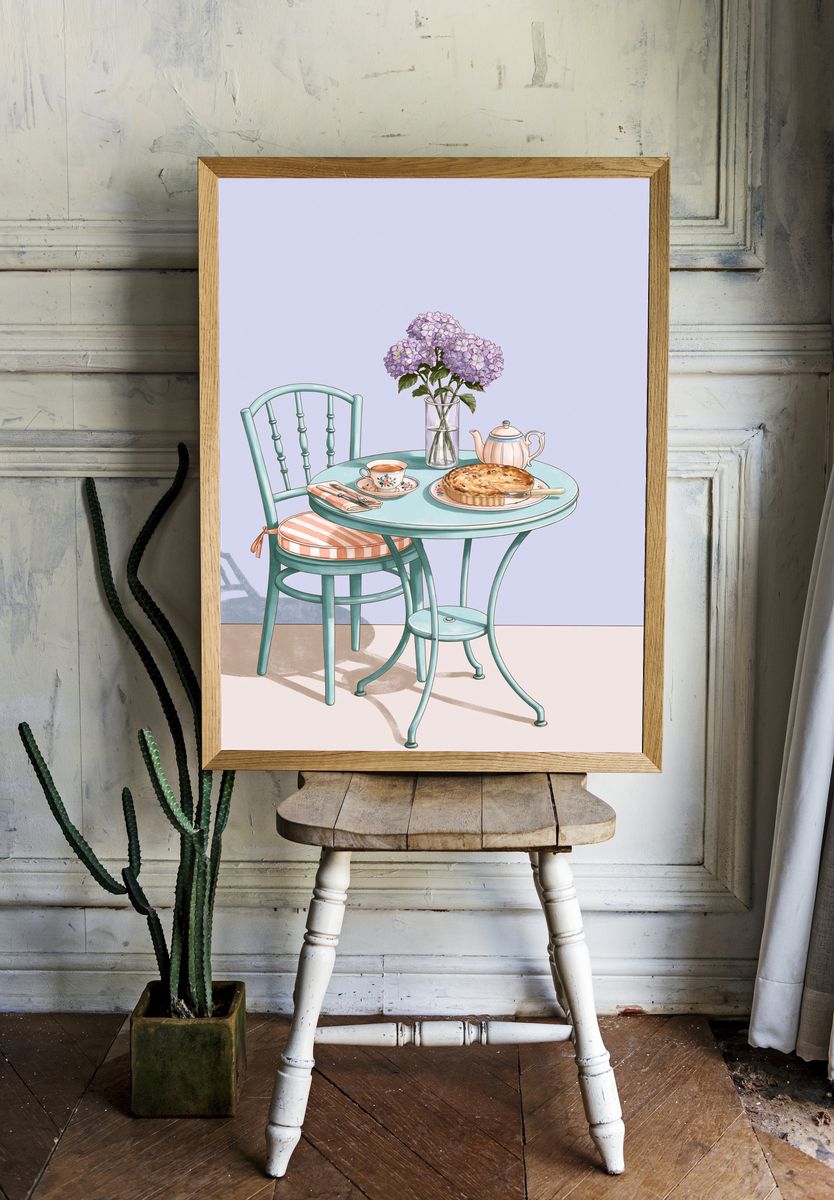 Pastel Tea Table Illustration Poster. — room view 1