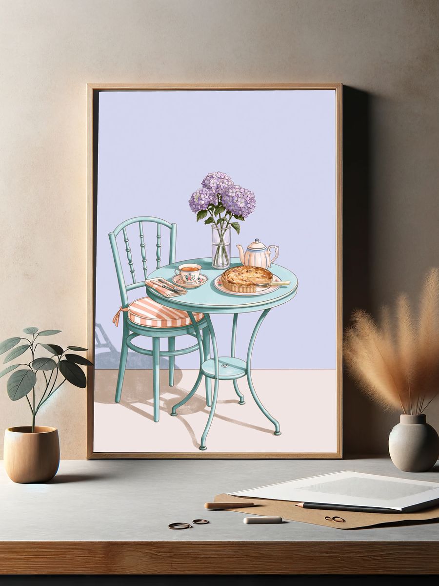 Pastel Tea Table Illustration Poster. — room view 2