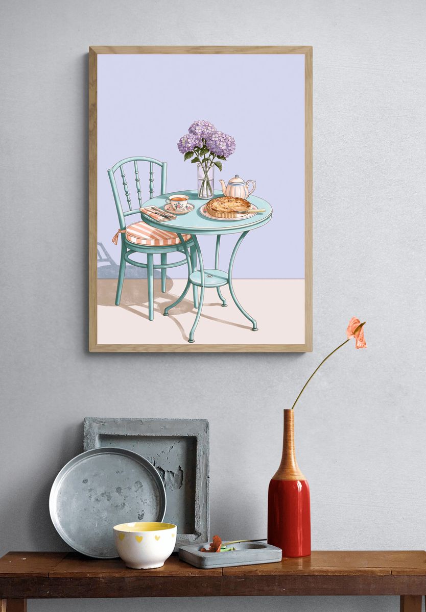 Pastel Tea Table Illustration Poster. — room view 3