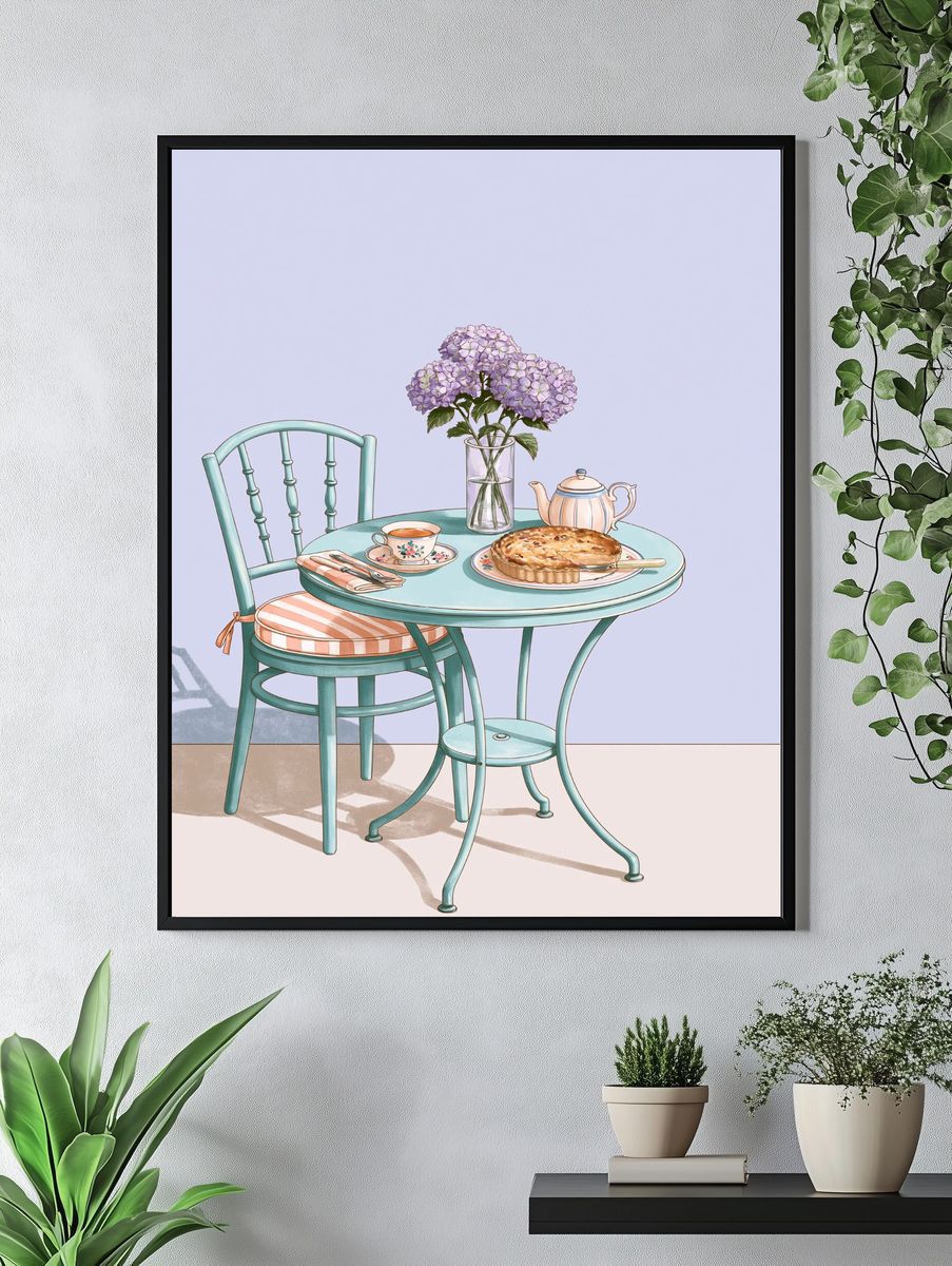 Pastel Tea Table Illustration Poster. — room view 4