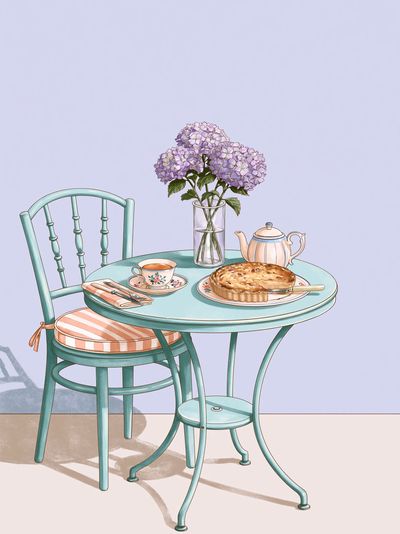 Pastel Tea Table Illustration Poster.